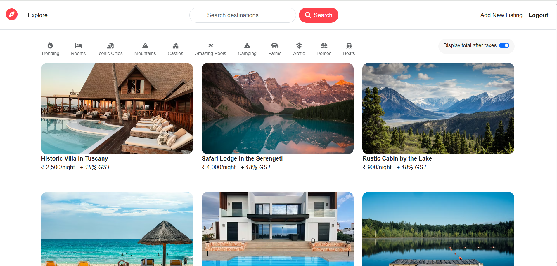 Preview of Wanderlust accommodation listing platform